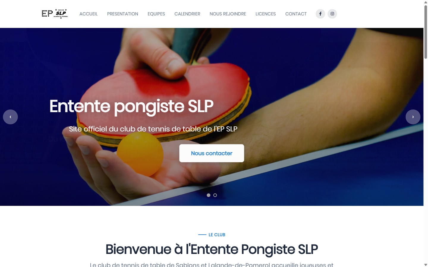 Le site Entente pongiste SLP, créé avec izibrick